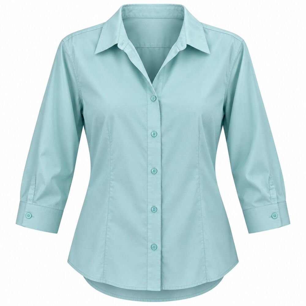 Chico's Wrinkle Resistant Shirt 3/4 Slv Cotton Blouse Sz 3 XL Pastel Aqua Blue